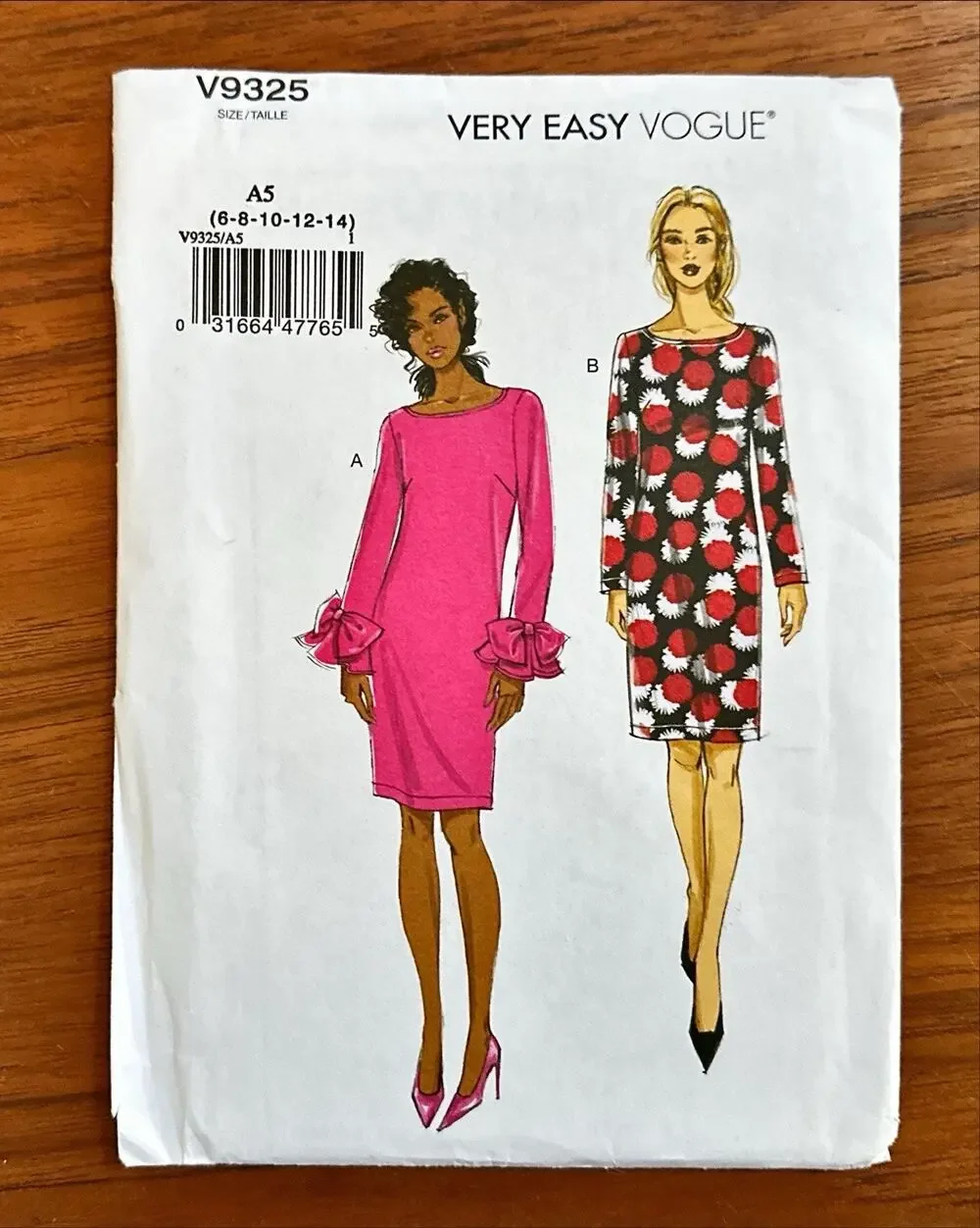 UNCUT Vogue 9325 Very Easy Lined Dress Pattern Sz 6 8 10 12 14 Long Sleeve